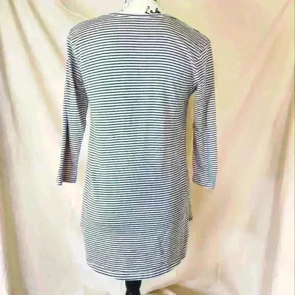 Striped Long Sleeve Tunic Top - Women's Size Large, Light Pink with Blue Stripes - Picture 4 of 5